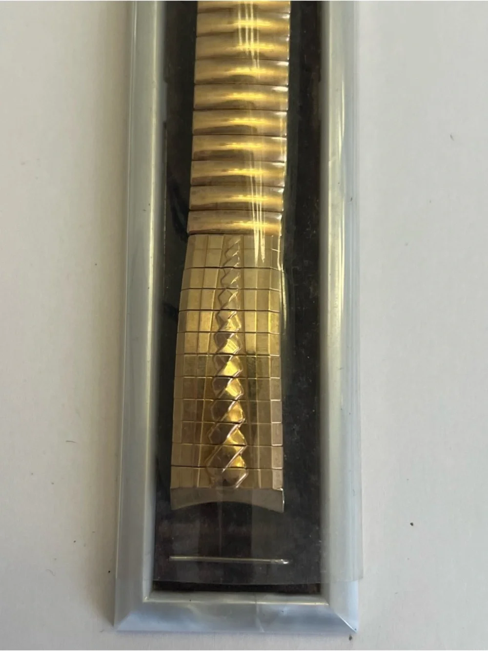 Vintage Sears Tradition Adjustable width goldtone watch bracelet, Box And Manual